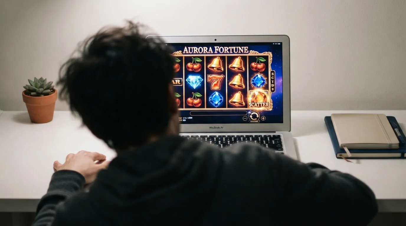 Person am Laptop liest eine Übersichtsseite zu Glücksspielen im Internet — 20 euro bonus ohne einzahlung casino