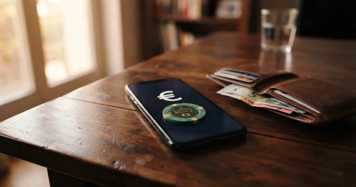 Kartenterminal und Smartphone auf einem Holztisch neben einer Geldbörse — 30 euro bonus ohne einzahlung casino