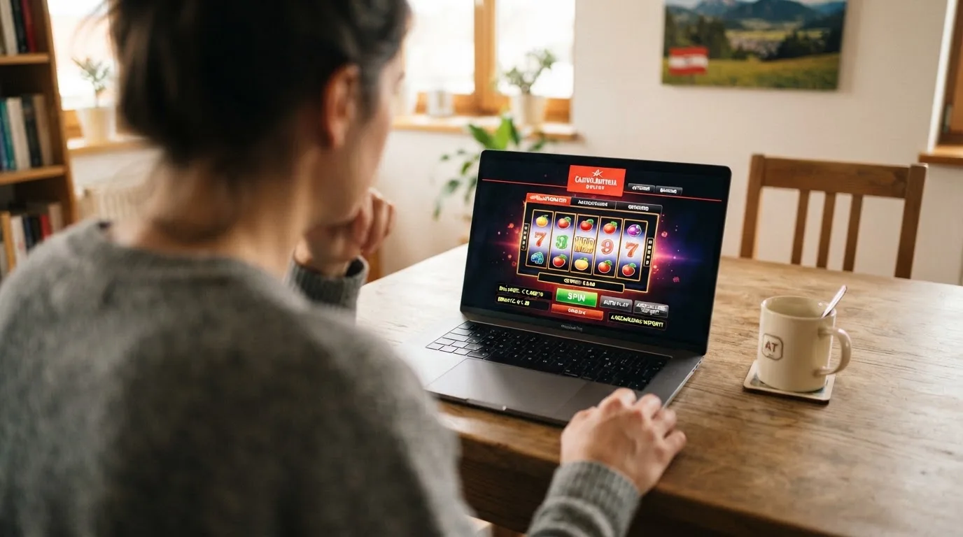 Person am Laptop liest eine Übersichtsseite zu Glücksspielen im Internet — beste casino mit schneller auszahlung