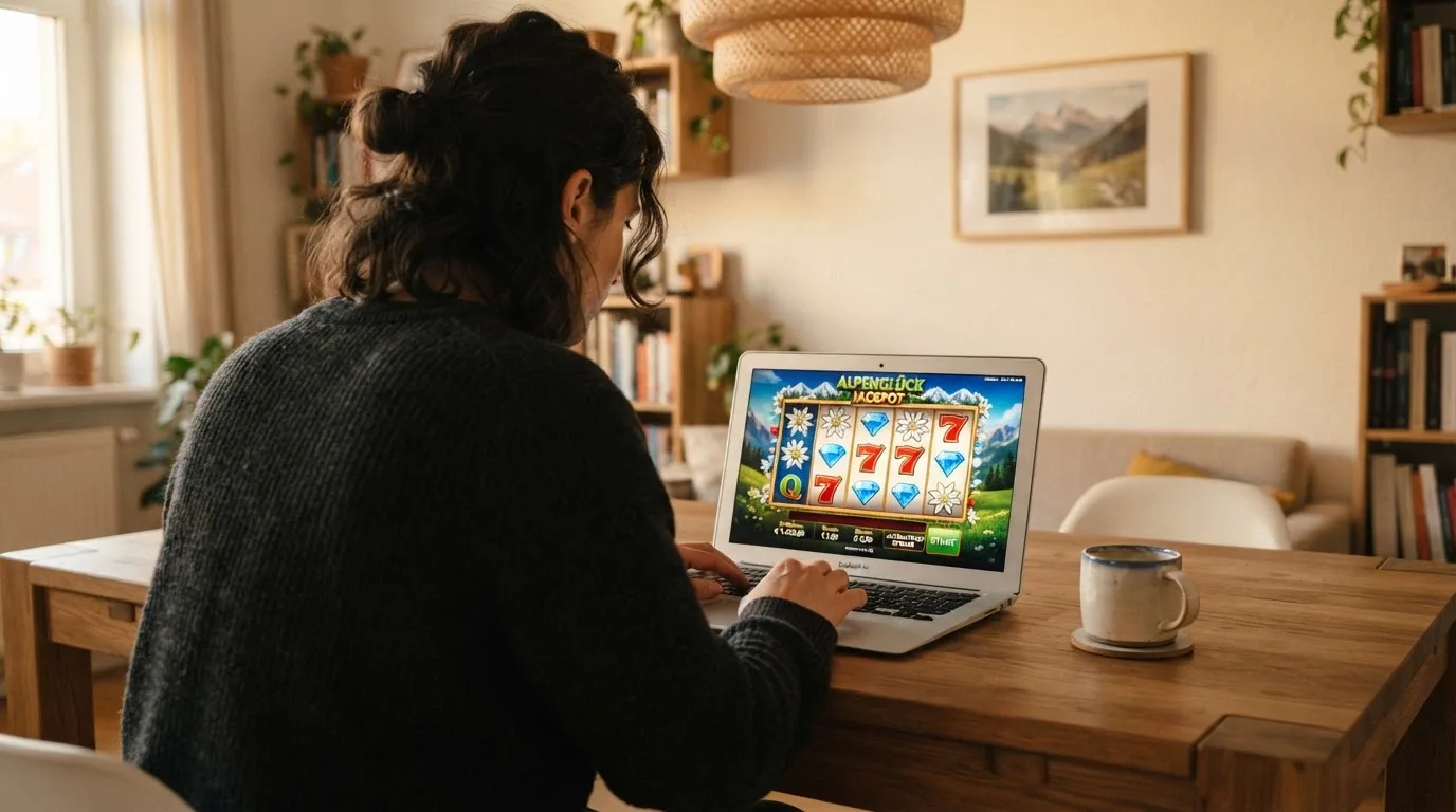 Person am Laptop liest eine Übersichtsseite zu Glücksspielen im Internet — beste casino ohne verifizierung auszahlen