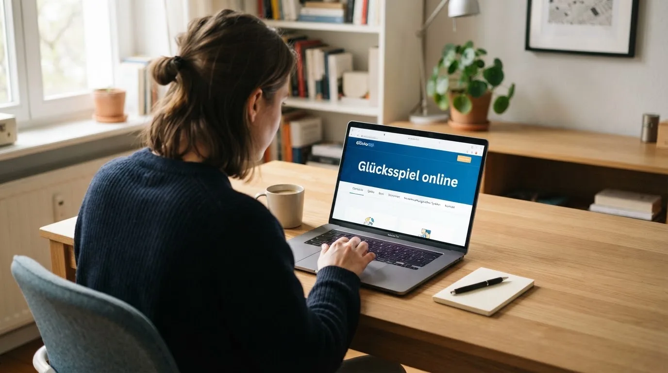 Person am Laptop liest eine Übersichtsseite zu Glücksspielen im Internet — beste craps online casinos österreich