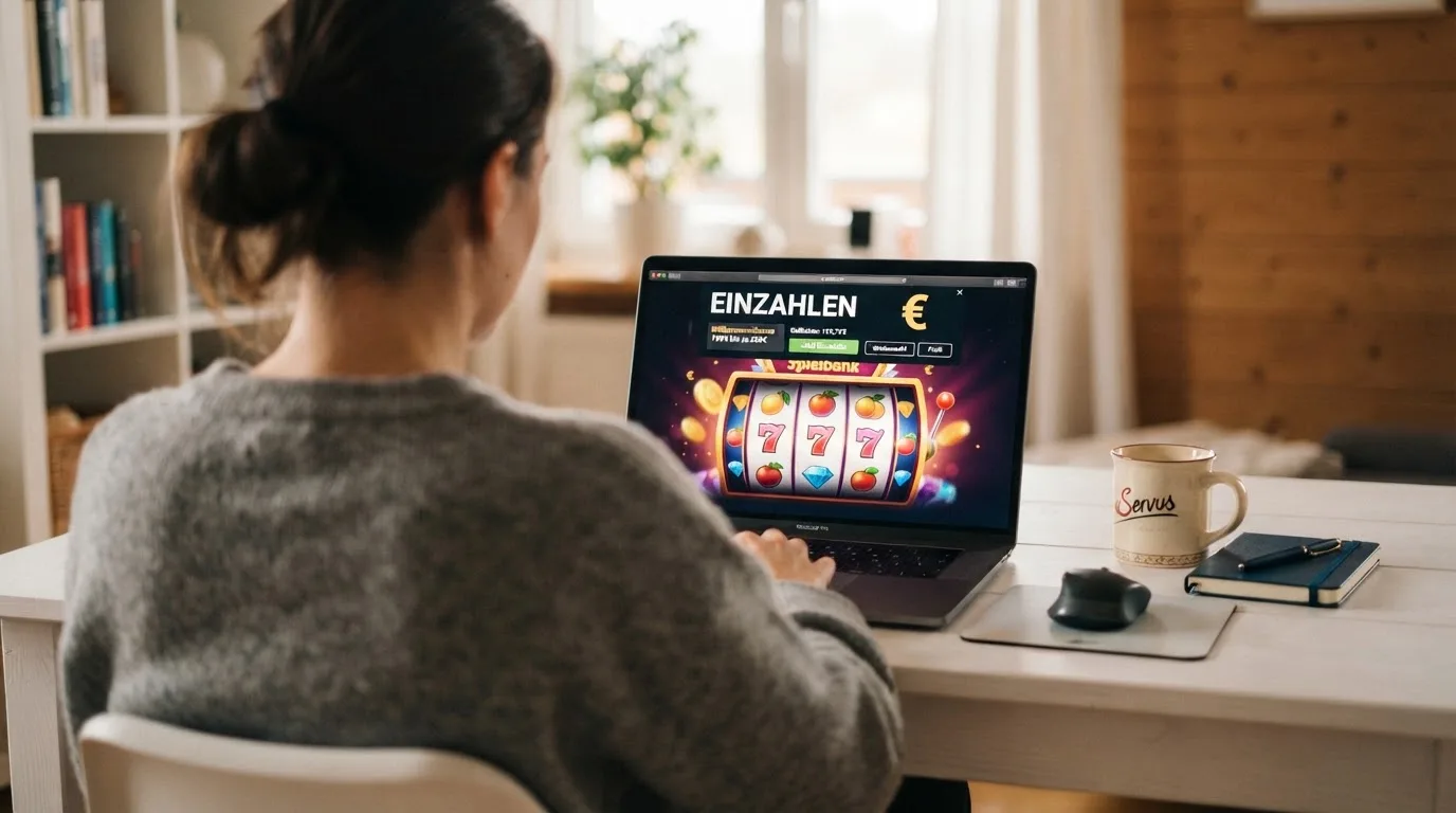 Person am Laptop liest eine Übersichtsseite zu Glücksspielen im Internet — beste online casino mit ecopayz bezahlen
